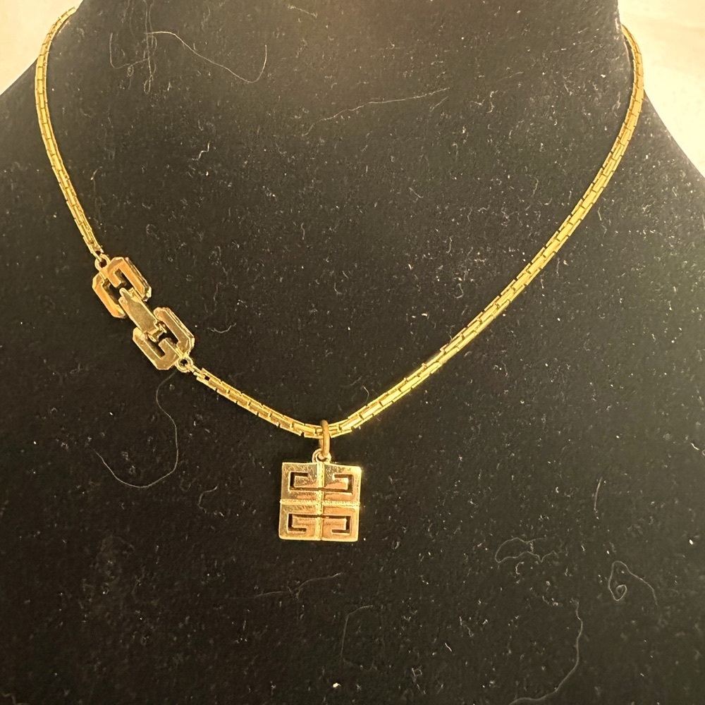 Givency Gold Geometric Pendant on original 15” chain